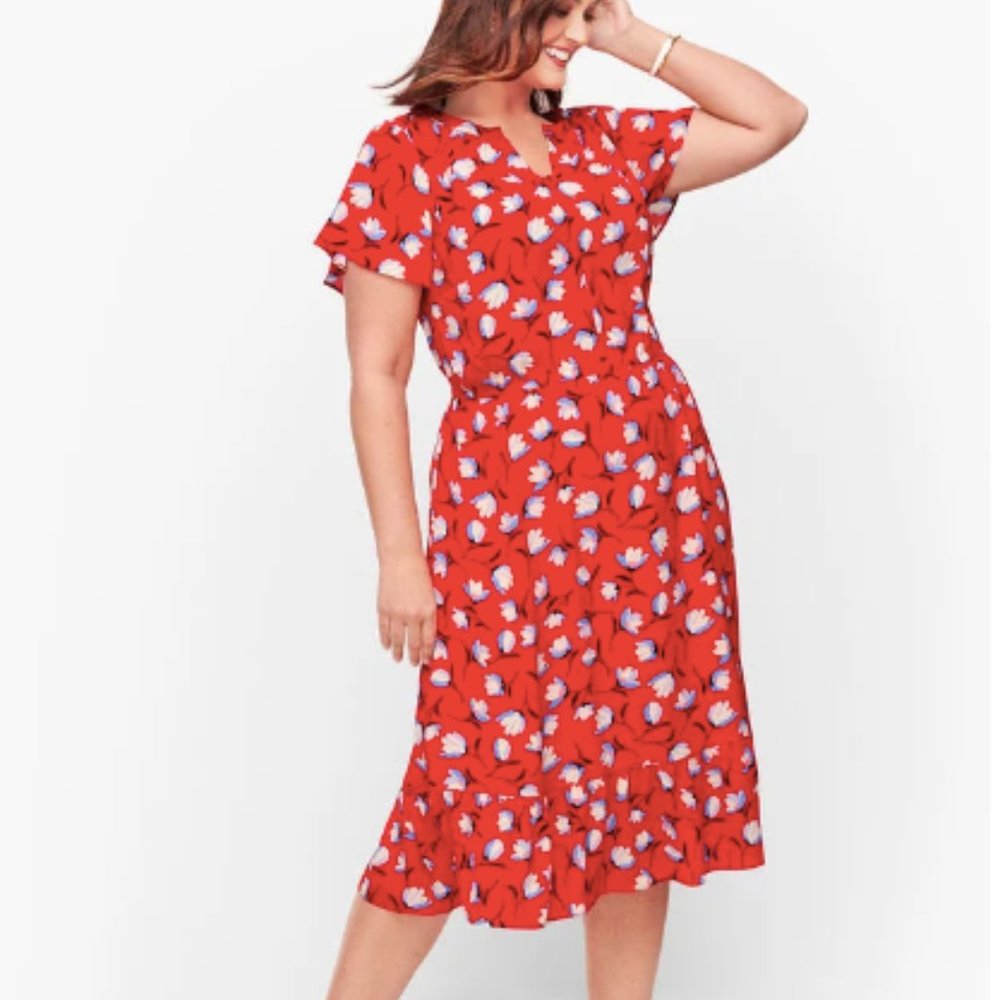 Talbots Flounce Hem Red Tulip Dress Size 14W Plus